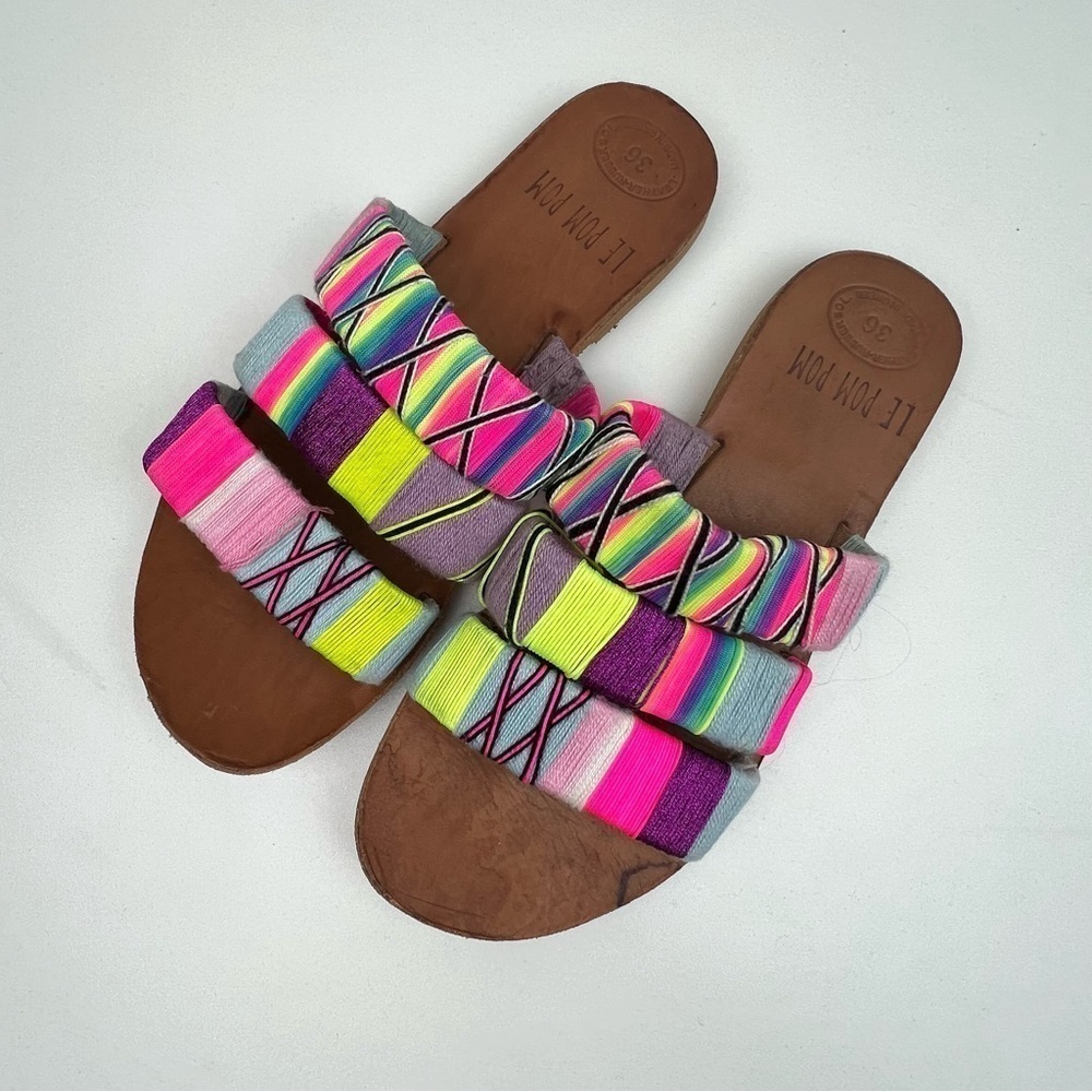 Le Pom Pom Hand Wrapped Bridget 3 Strand Sandals Sz EU36 US 5